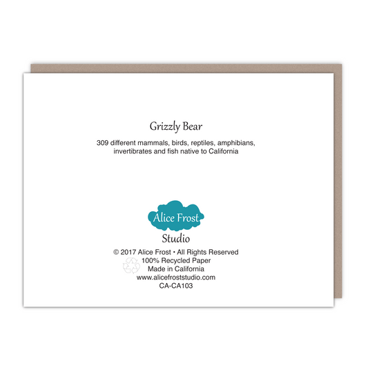 New size! California Animals Grizzly Bear Card - Alice Frost Studio