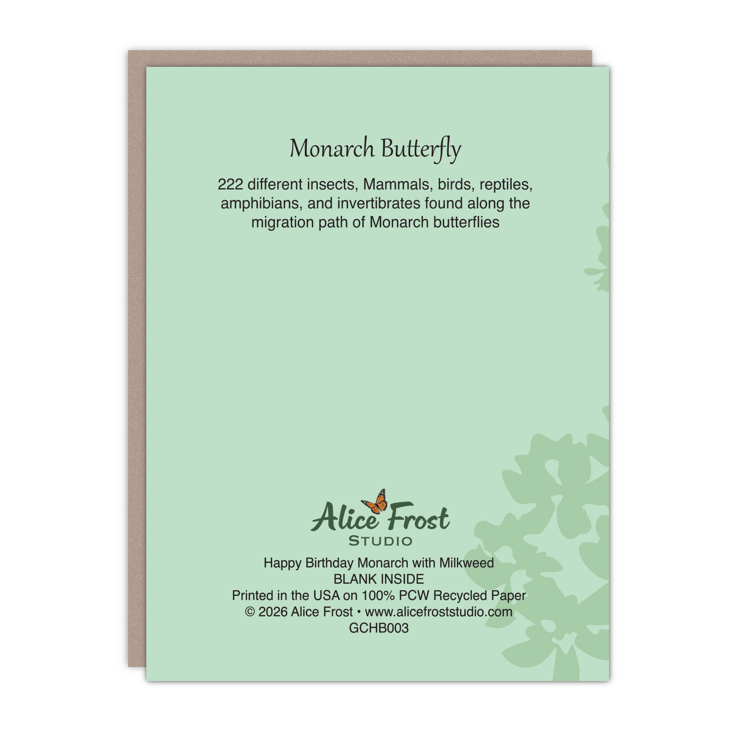Birthday Monarch Butterfly Recycled Blank Card - Alice Frost Studio