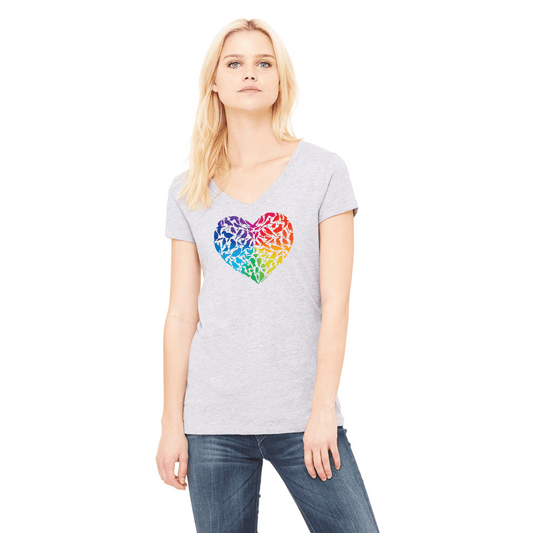 Women's Rainbow Pride Bird Heart Gray Cotton T-shirt - Alice Frost Studio