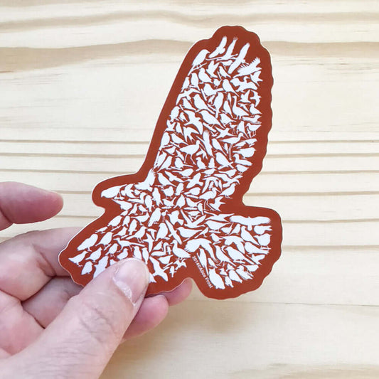Red-tailed hawk vinyl sticker featuring intricate design of birds, perfect nature sticker for outdoor use. 4" x 3".