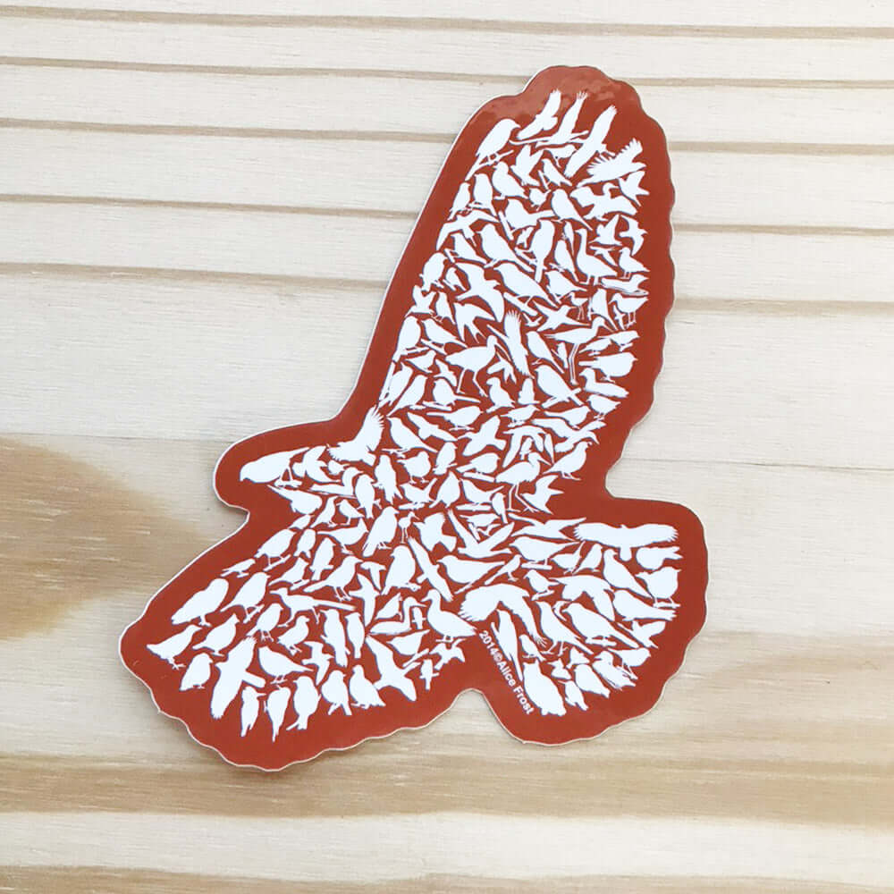 Red-tailed hawk sticker featuring intricate bird designs, vinyl material with gloss UV coating, perfect for nature lovers.