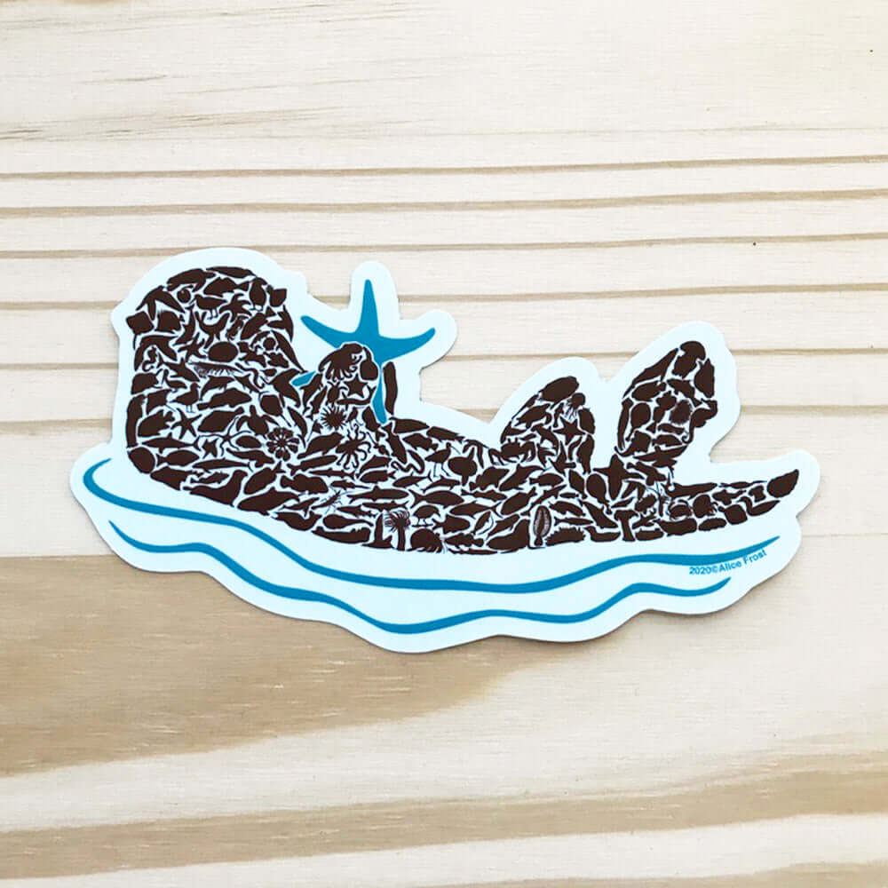 Sea otter vinyl sticker featuring playful sea otters and a starfish, perfect nature sticker for outdoor use.