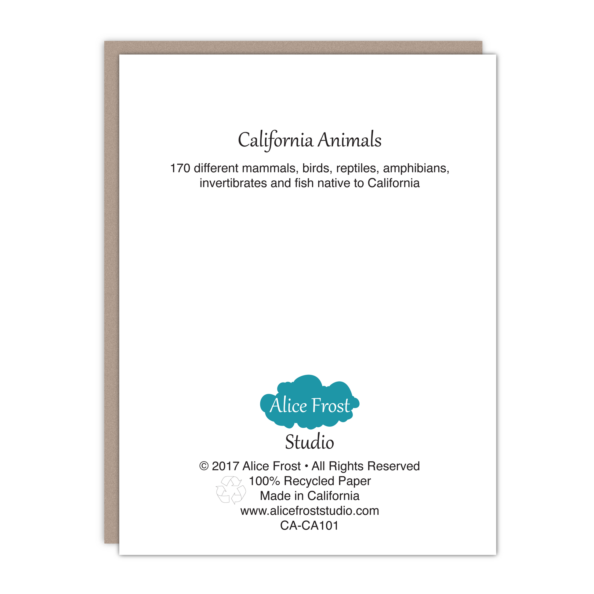 New size! California Animals Recycled Art Card - Alice Frost Studio