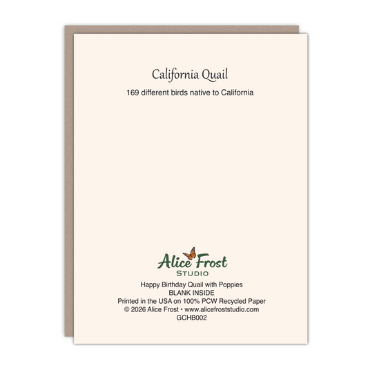 Birthday California Quail Recycled Blank Card