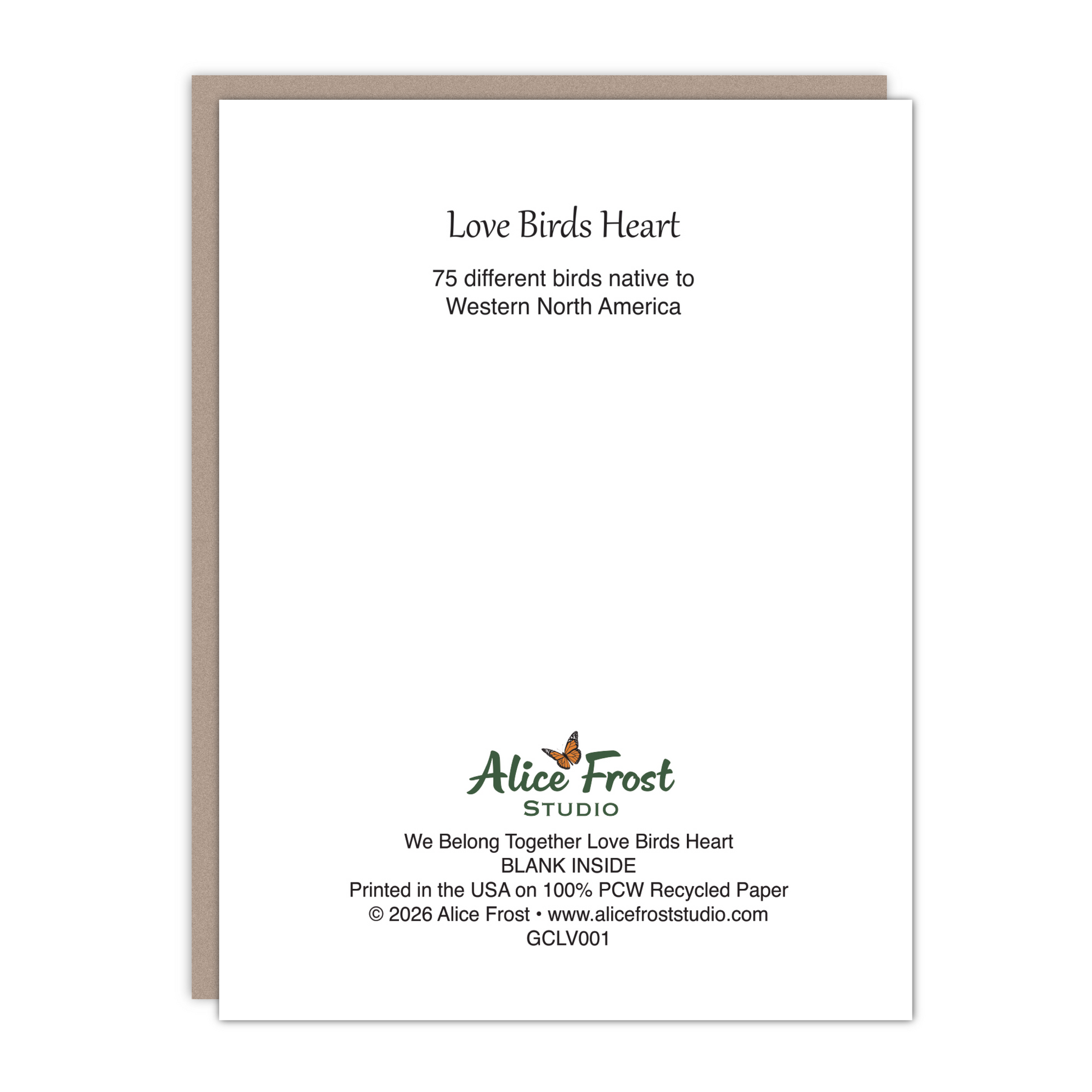 Love Birds Heart Recycled Blank Card - Alice Frost Studio
