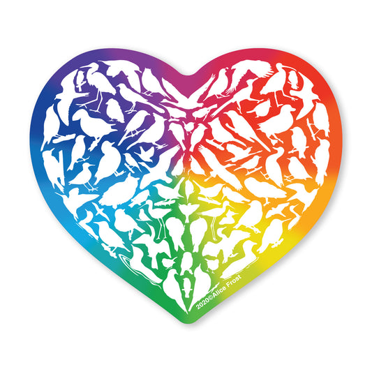 Rainbow Heart Bird Sticker