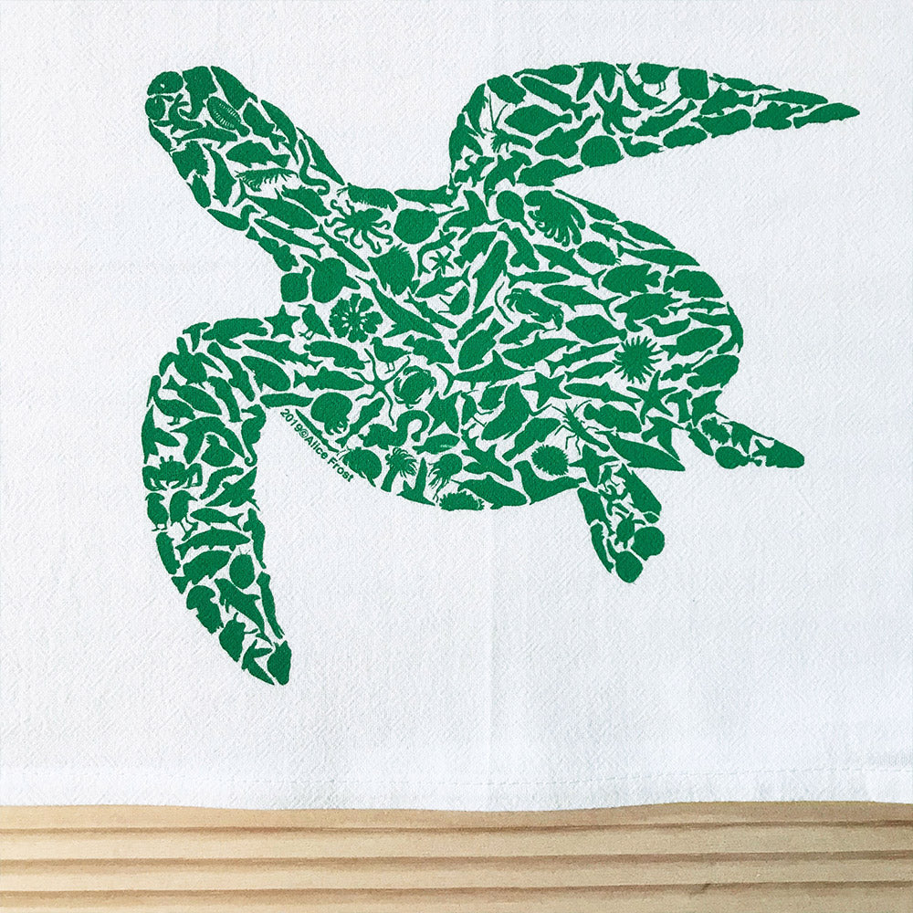 Green Sea Turtle Cotton Towel - Alice Frost Studio